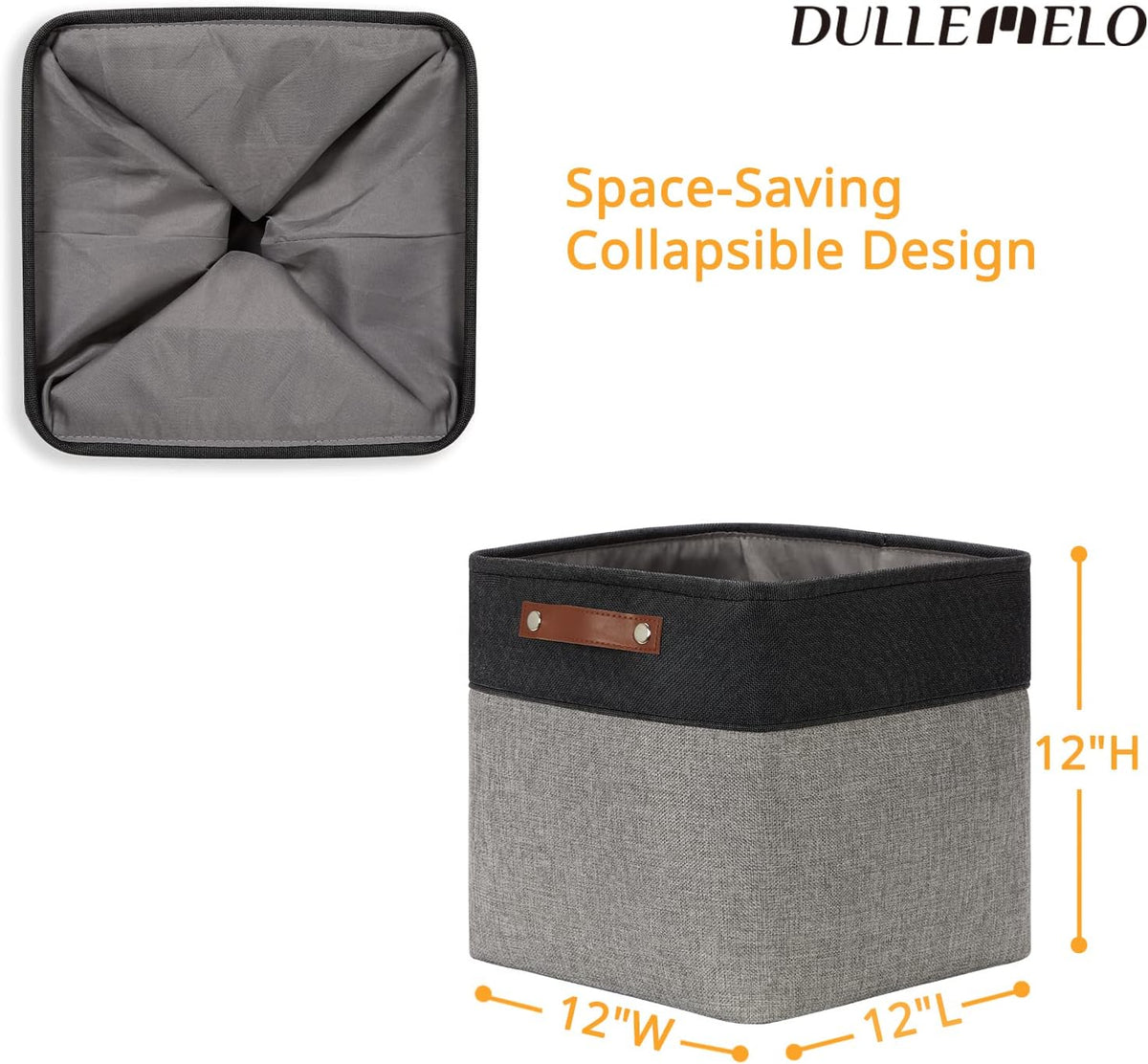 DULLEMELO Storage Baskets for Shelves, Fabric Collapsible Rectangular Storage Bins for Shelves, Closets, Nursery, Home, Office, Empty Gift Baskets (White&Teal) - PuriLite