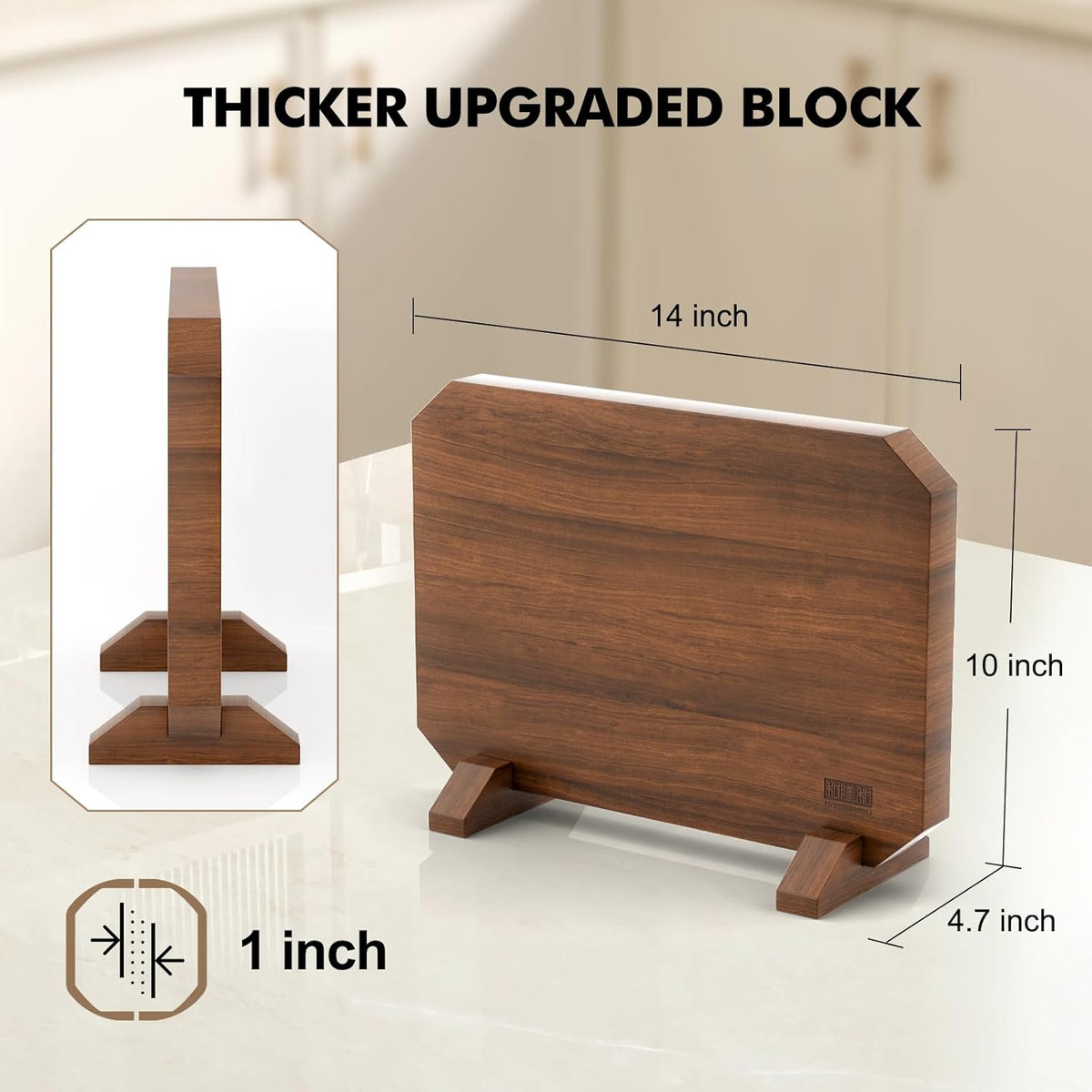 HOSHANHO Magnetic Knife Block 14 x 10 Inches, Double Sided Magnetic Knife Holder Rack for Kitchen Counter, Acacia Wood Magnetic Knife Storage Stand with Knife Sharpener - PuriLite