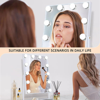 FENCHILIN Lighted Makeup Mirror Hollywood Mirror Vanity Makeup Mirror with Light Smart Touch Control 3Colors Dimmable Light Detachable 10X Magnification 360°Rotation(White) - PuriLite