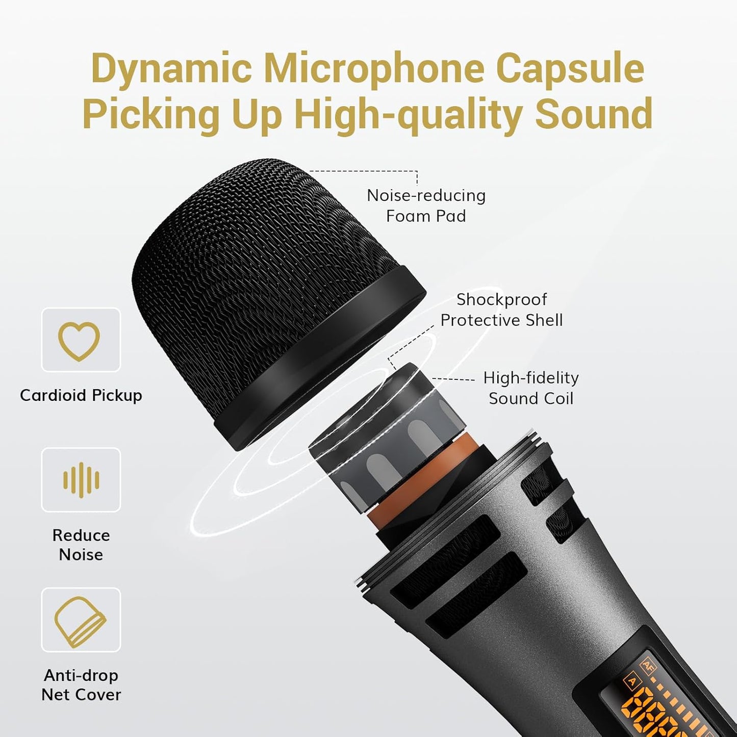 TONOR Wireless Microphones, UHF Dual Karaoke Microphone System, Microfonos Inalambricos with Rechargeable Receiver, Cordless Dynamic Mic for Singing, Wedding, DJ, Party, Speech TW320 Grey - PuriLite