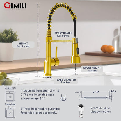GIMILI Matte Black Kitchen Faucet with LED Light,Single Hole Spring Kitchen Sink Faucet with Pull Down Sprayer - PuriLite
