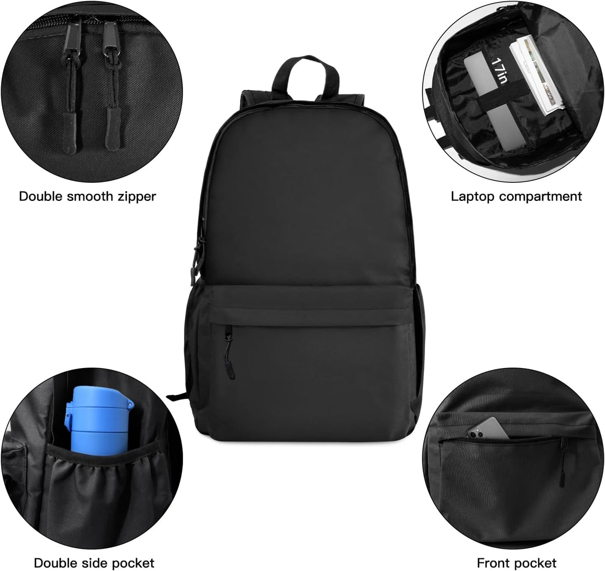 School Backpack Classic Basic Backpack Lightweight Bookbag for College Middle School Travel Work for Girls Boys - PuriLite