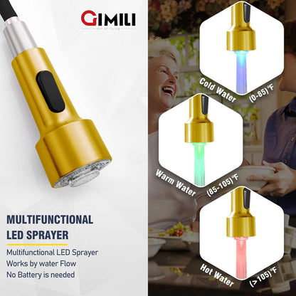 GIMILI Matte Black Kitchen Faucet with LED Light,Single Hole Spring Kitchen Sink Faucet with Pull Down Sprayer - PuriLite