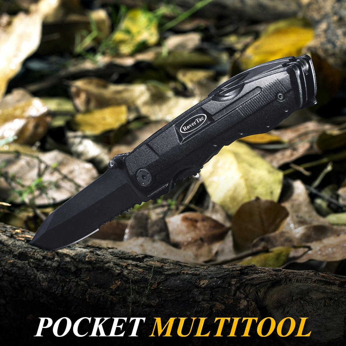 RoverTac Pocket Knife Tactical Folding Knife Multi Tool Survival Camping Knife, Multitool Knife Pliers Bottle & Can Opener 9-Pack Screwdrivers Liner Lock Nylon Sheath, Pocket Knife for Camping Hiking - PuriLite