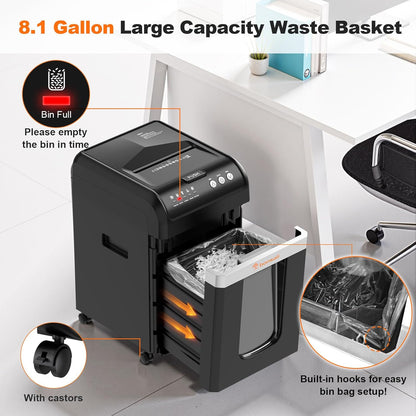 Bonsaii 200-Sheet Auto Feed Paper Shredder, 60 Minutes Nonstop Heavy Duty Shredders, 8.1 Gallon Large Bin Office Document Shredder, Micro-Cut/High Security P-4 Commercial Grade Shredder (C283-A) - PuriLite