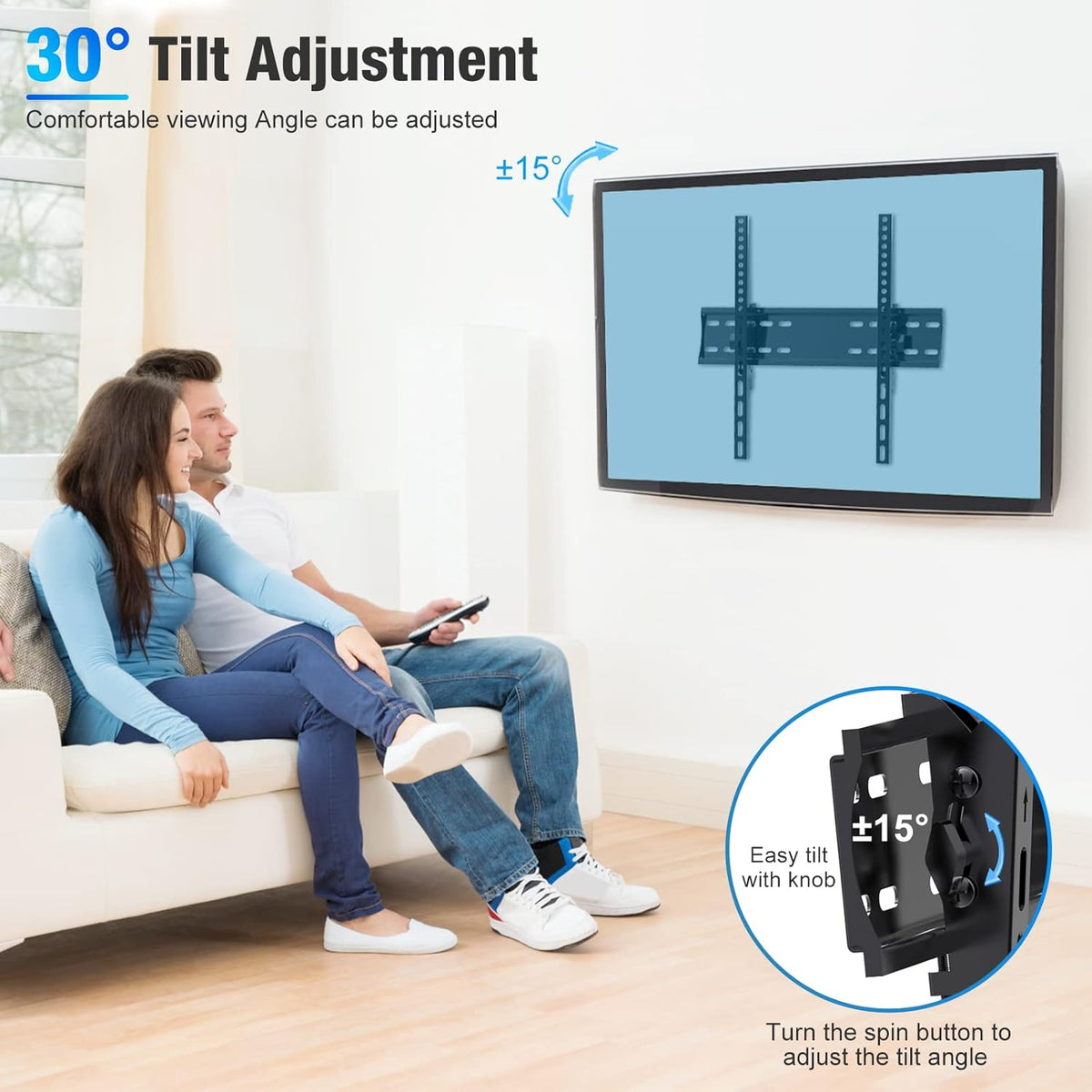 C-MOUNTS Tilting TV Wall Mount Bracket Low Profile for Most 26-65 inch Flat ScreenCurved TVs, Monitor, TV Mount with Max VESA 400x400mm Weight up to 110 lbs - PuriLite