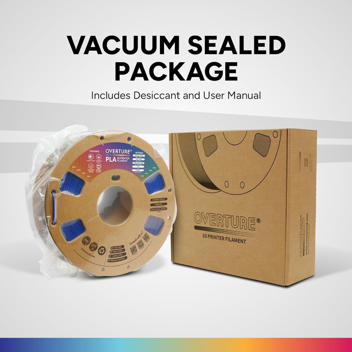 OVERTURE PLA Filament 1.75mm PLA 3D Printer Filament, 1kg Cardboard Spool (2.2lbs), Dimensional Accuracy +/- 0.02mm, Fit Most FDM Printer (Black 1-Pack) - PuriLite