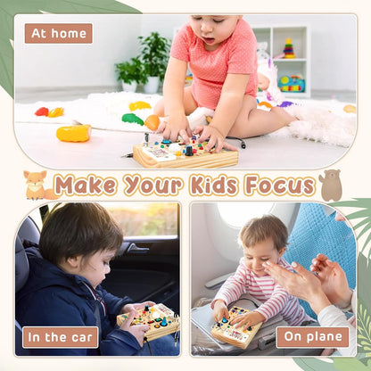 Joyreal Montessori Busy Board Wooden Sensory Toys for Toddler with LED Light Up Switch, Baby Fidget Board Travel Toys for 18+ Months, Boys Girls Birthday - PuriLite