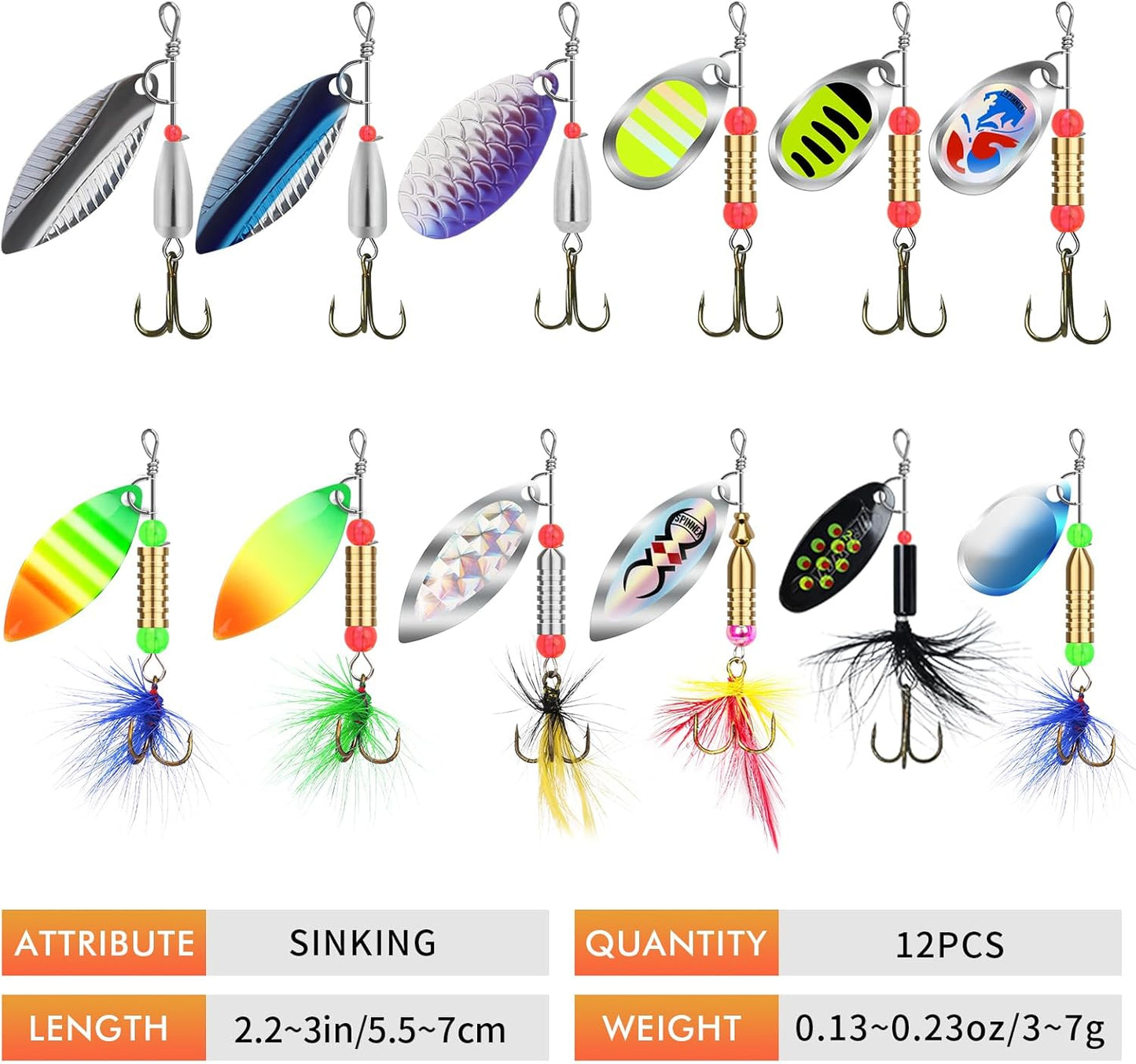 TRUSCEND Fishing Spinners with Unique Double Spoons, Nano-Plated Rooster Tail Fishing Lures with Copper Body & Blade, Great Action Blade Bait for Bass Trout Walleye, Freshwater Ice Fishing Jigs - PuriLite
