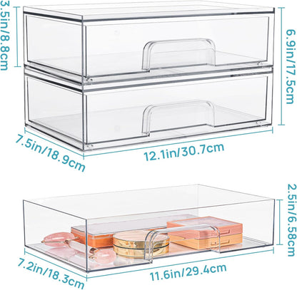 Vtopmart 3 Pack Stackable Clear Plastic Drawer Organizer, Makeup Organizers and Storage for Eyeshadow Palettes, Cosmetics, Beauty Supplies, Ideal for Vanity, Desk, Office, Bathroom Organization - PuriLite