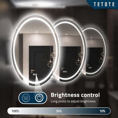 TETOTE 28 Inch Round LED Bathroom Vanity Mirror, Anti-Fog Dimmable Lights IP54 Waterproof Circle Makeup Wall Mounted Mirror - PuriLite