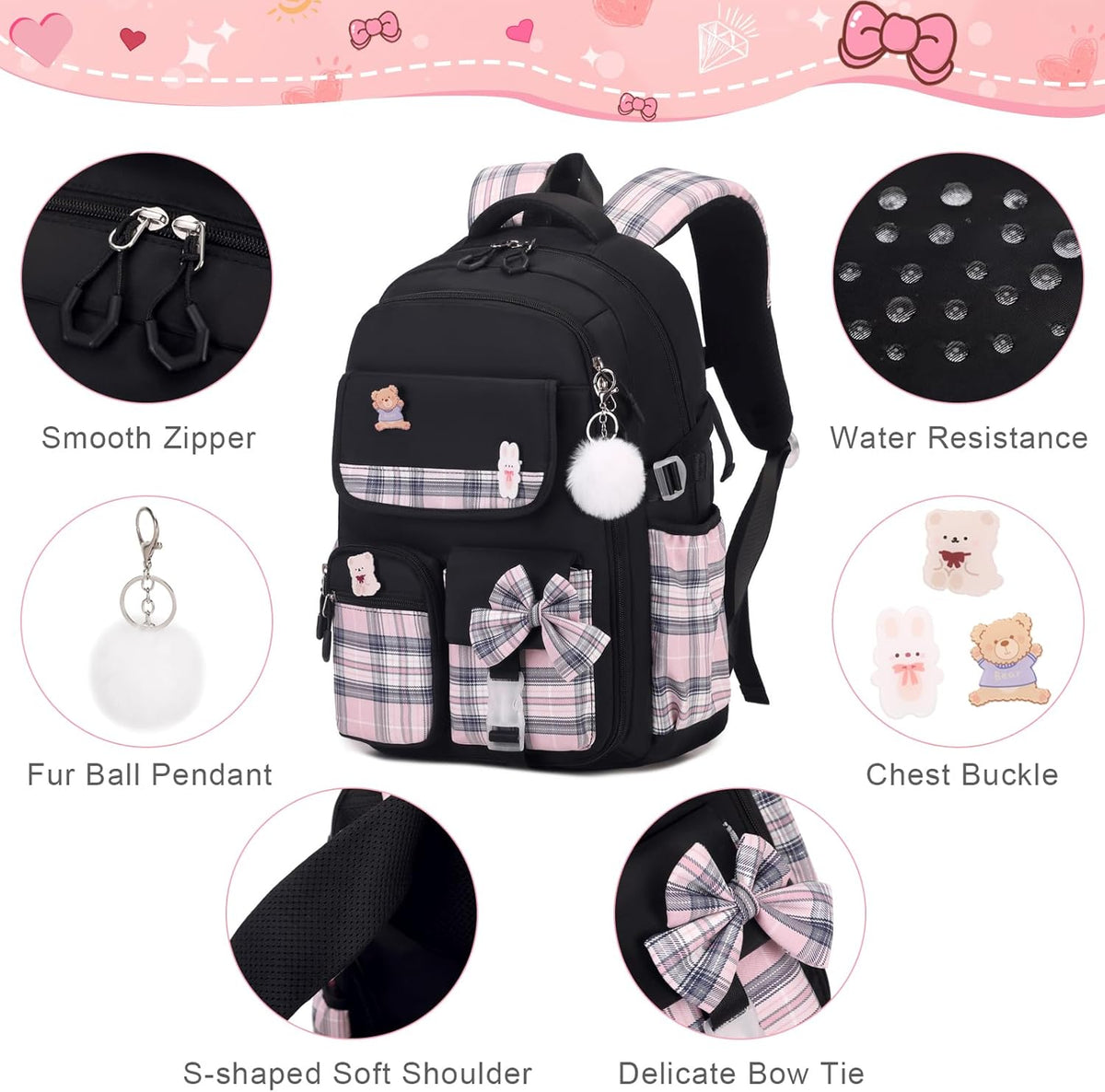 ACESAK Girls Backpack - 3PCS Backpack for Girls Cute School Backpacks for Girls Kindergarten - PuriLite