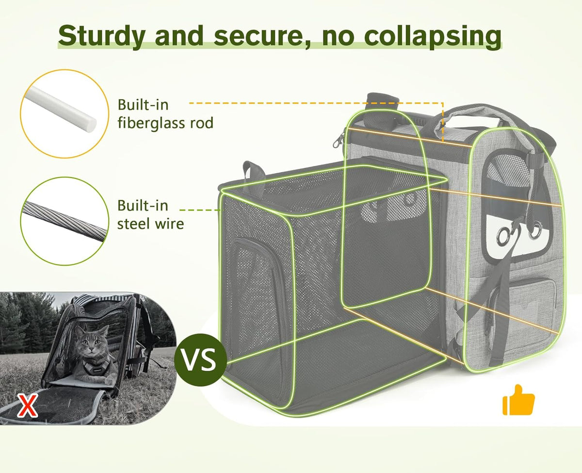 Pecute Pet Carrier Backpack, Dog Carrier Backpack Expandable with Breathable Mesh for Pets ＜6kg, Pet Backpack Carrier for Hiking Travel Camping Outdoor - PuriLite