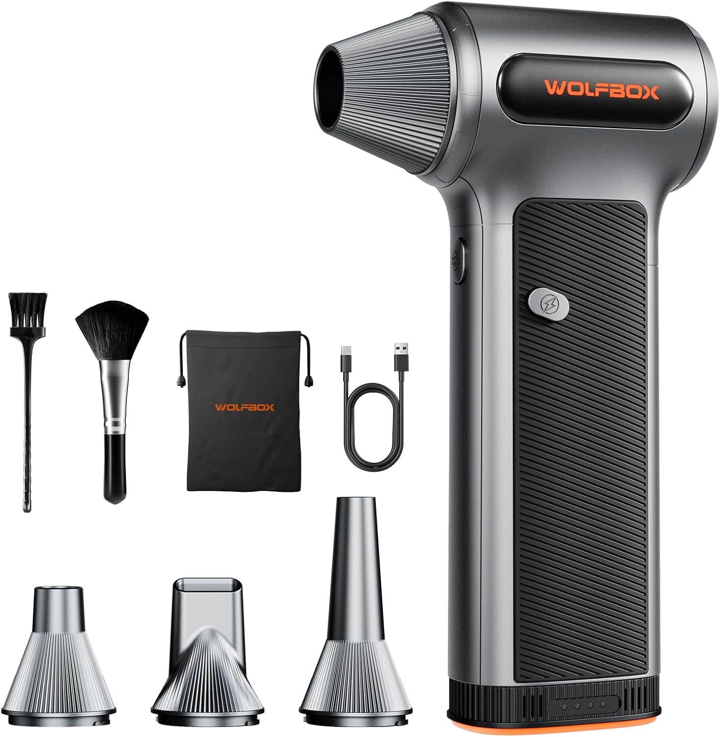 WOLFBOX MF200 Cordless Electric Air Duster with Removable Battery, 3-Speed Adjustable Mini Blower with 4 Nozzles - PuriLite