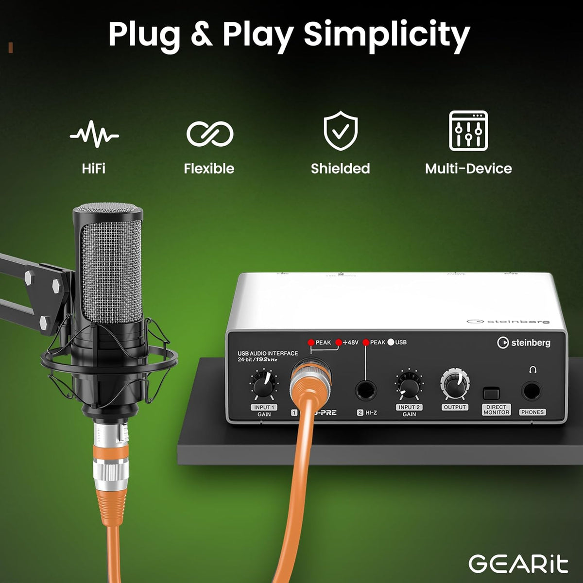 GEARit XLR Male to Female Microphone Cable (10 Feet, 6-Pack) 3-Pin Balanced Shielded Mixer, Recording Studio, Podcast - Black - PuriLite