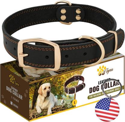 ADITYNA Heavy-Duty Leather Dog Collar for Medium Dogs - Soft and Strong, 100% Genuine Leather - Collier Pour Chien (Medium: Fit 13" - 20" Neck, Brown) - PuriLite