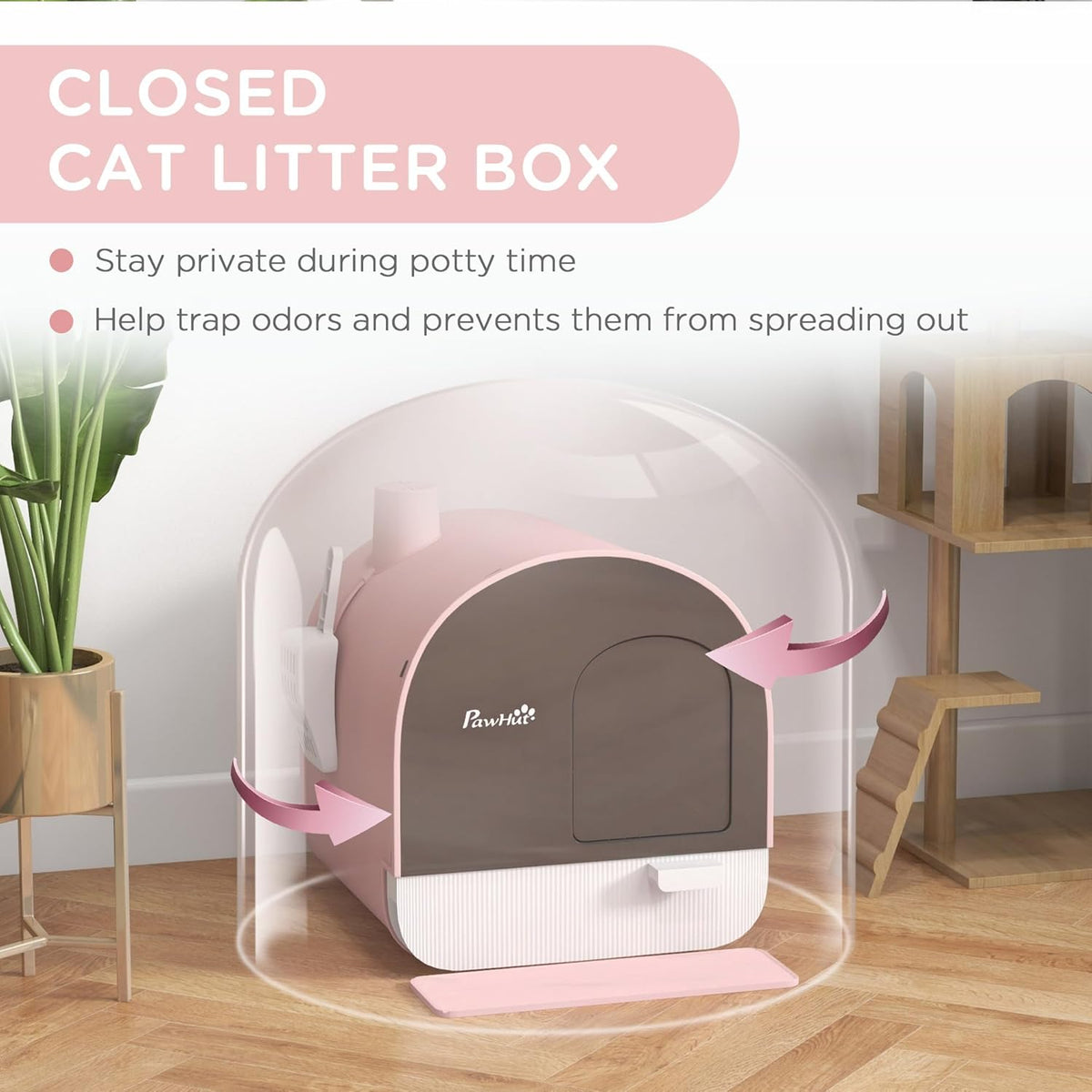 PawHut Large Cat Litter Box with Lid, Enclosed Kitty Litter Box with Slide-Out Tray, Scoop, Filter, Green - PuriLite