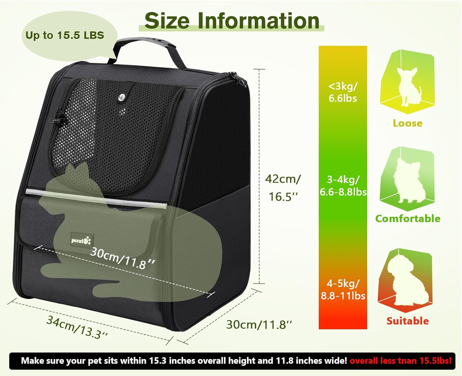 Pecute Expandable Cat Backpack Carrier, Small Dog Backpack Carrier, Pet Backpack Carriers for Cats Dogs Puppy Kitten, Cat Carriers Bag Carrying for Travel Hiking Bike Riding Walking Outdoor,Grey - PuriLite