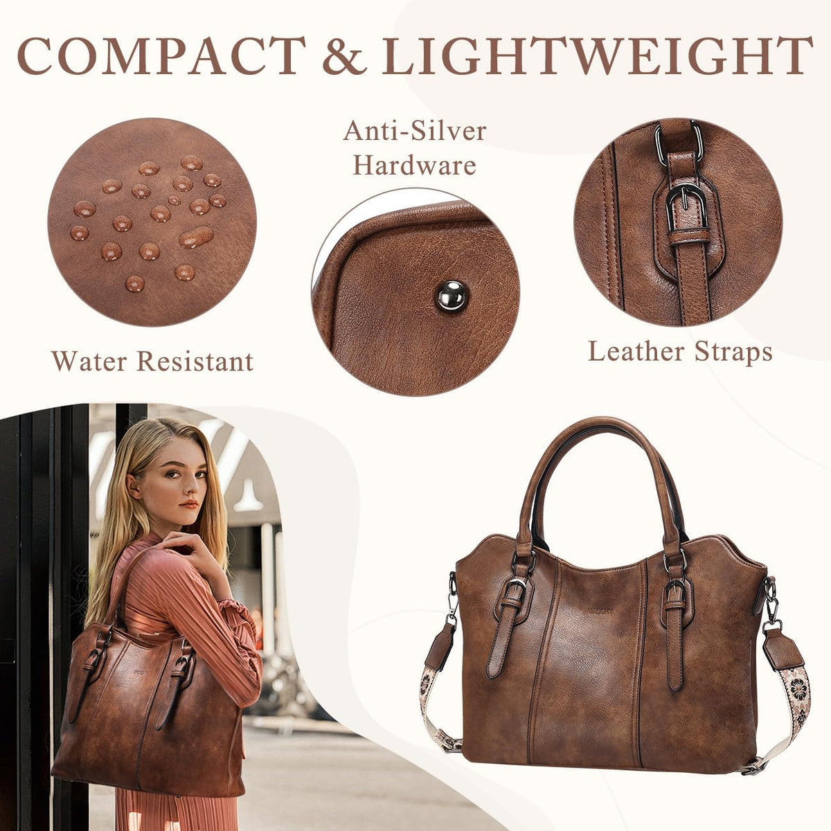 Hobo Bags for Women,VASCHY Vegan Leather Handbag Purse Top Handle Satchel Boho Shoulder Bag with Crossbody Guitar Strap - PuriLite