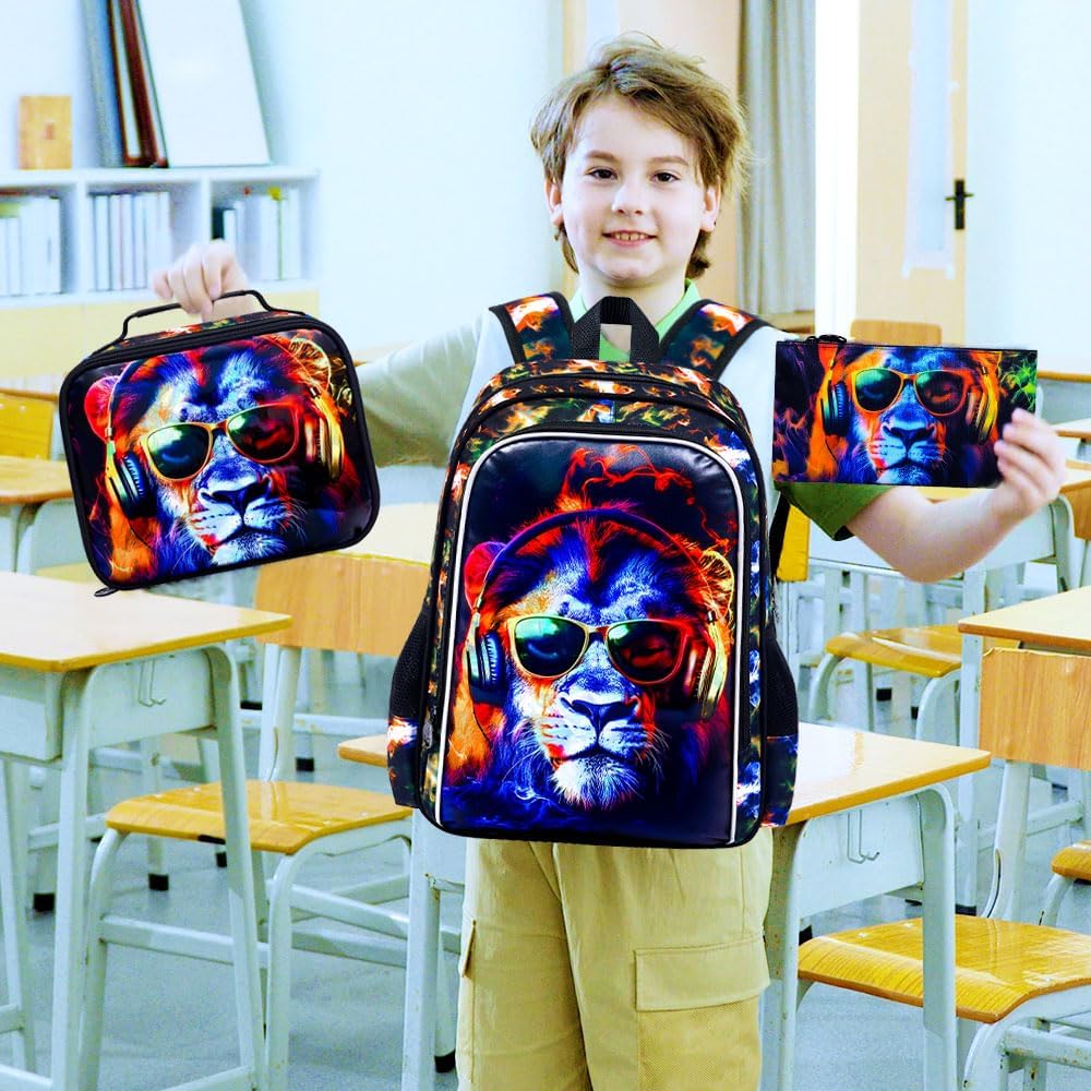 3pcs Backpack for Boys and Girls, 16” Kids Kindergarten Bookbag with Lunch Box, Cute Elementary Backpacks for Boy Girl - PuriLite