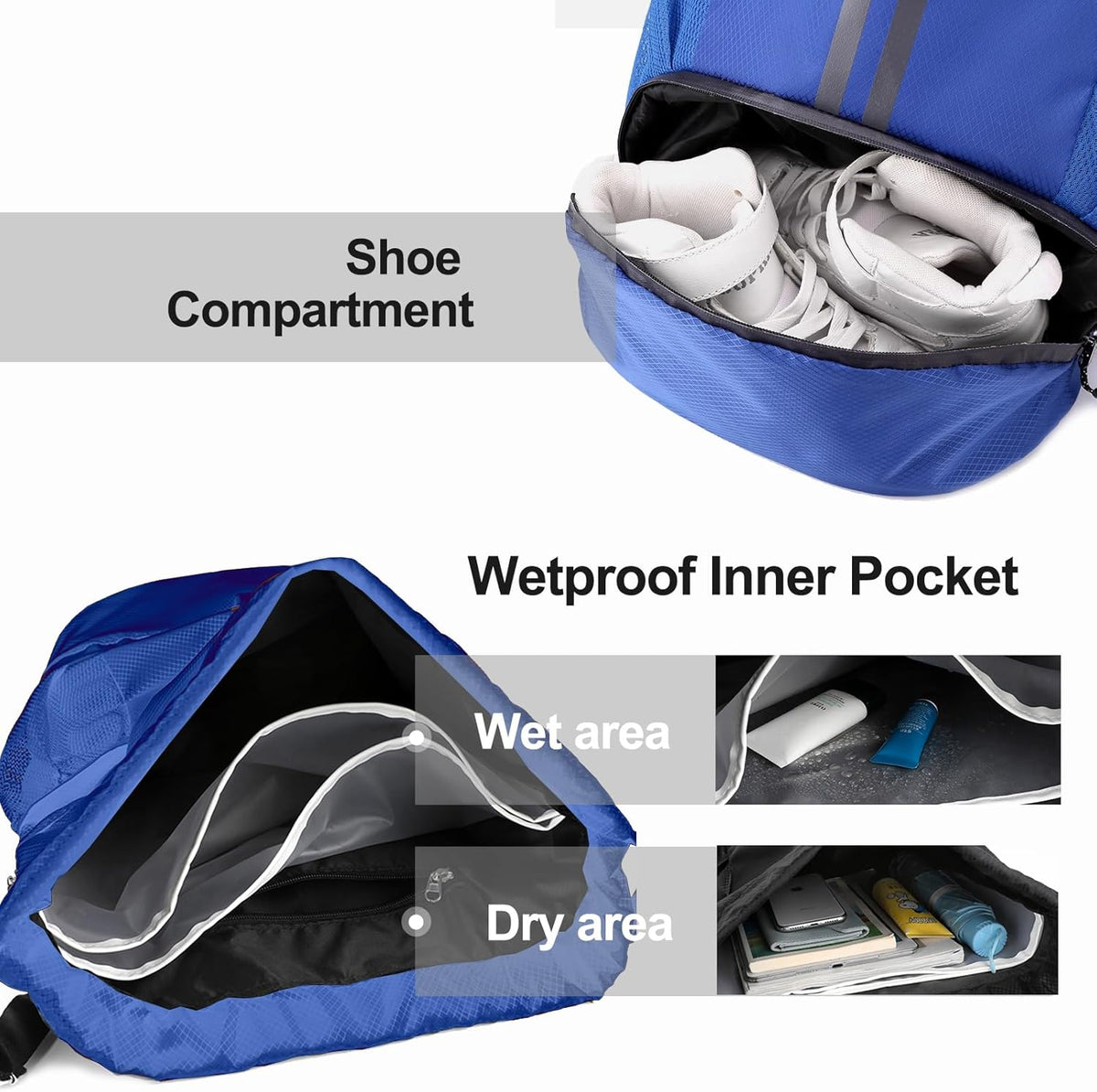 Hoedia Sports Drawstring Backpack - String Swim Gym Bag with Shoes Compartment and Wet Proof Pocket for Women/Men - PuriLite
