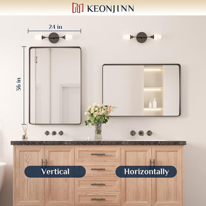 Keonjinn 42 x 36 Brushed Nickel Bathroom Vanity Mirror, Large Rounded Rectangle Bathroom Mirrors for over Sink, Metal Framed Silver Mirror for Wall, Shatterproof HD Tempered Glass(Horizontal/Vertical) - PuriLite