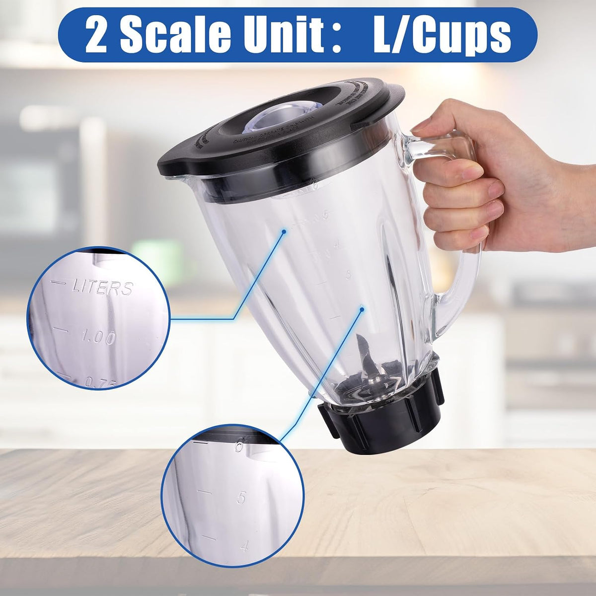 6 Cup Blender Glass Jar Replacement Parts with Blade & Lid for Oster Osterizer NOT fit Pro Master or Versa Models