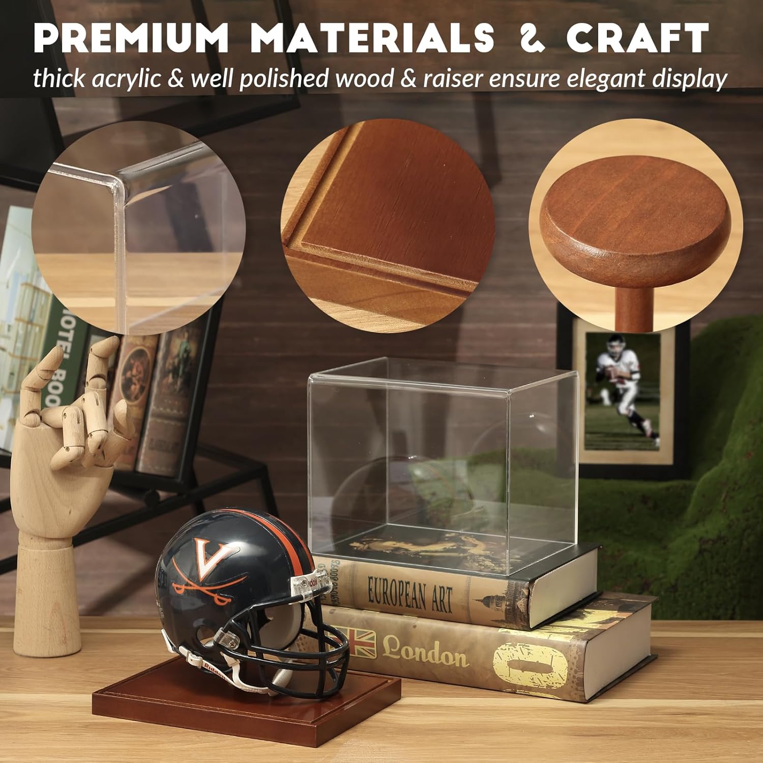 JupDec Baseball Display Case, Clear Cube Baseball Holder with Wooden Base, Autograph Baseball Stand Box for Single Ball, Acacia Wood, Brown, 1 Pack - PuriLite
