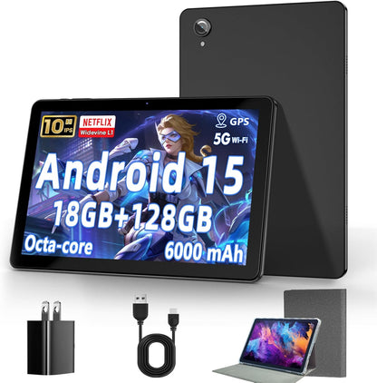 10 Inch Tablet, Android 15 Tablets with 18GB RAM+128GB ROM(Expand to 1TB), Octa Core 1280 * 800 IPS HD Display, 6000mAh Battery, Dual 5MP+8MP Camera, 5G/2.4G WiFi - PuriLite