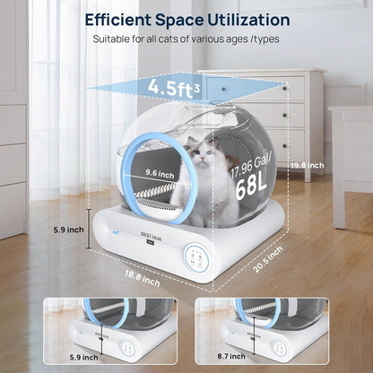 Self Cleaning Litter Box, 2025 Upgraded Automatic Cat Litter Box with Mat & Multiple Cleaning Tools, 68L+9L Large Capacity Litter Box Robot, Suitable for Multiple Cats, APP Control (Blue) - PuriLite