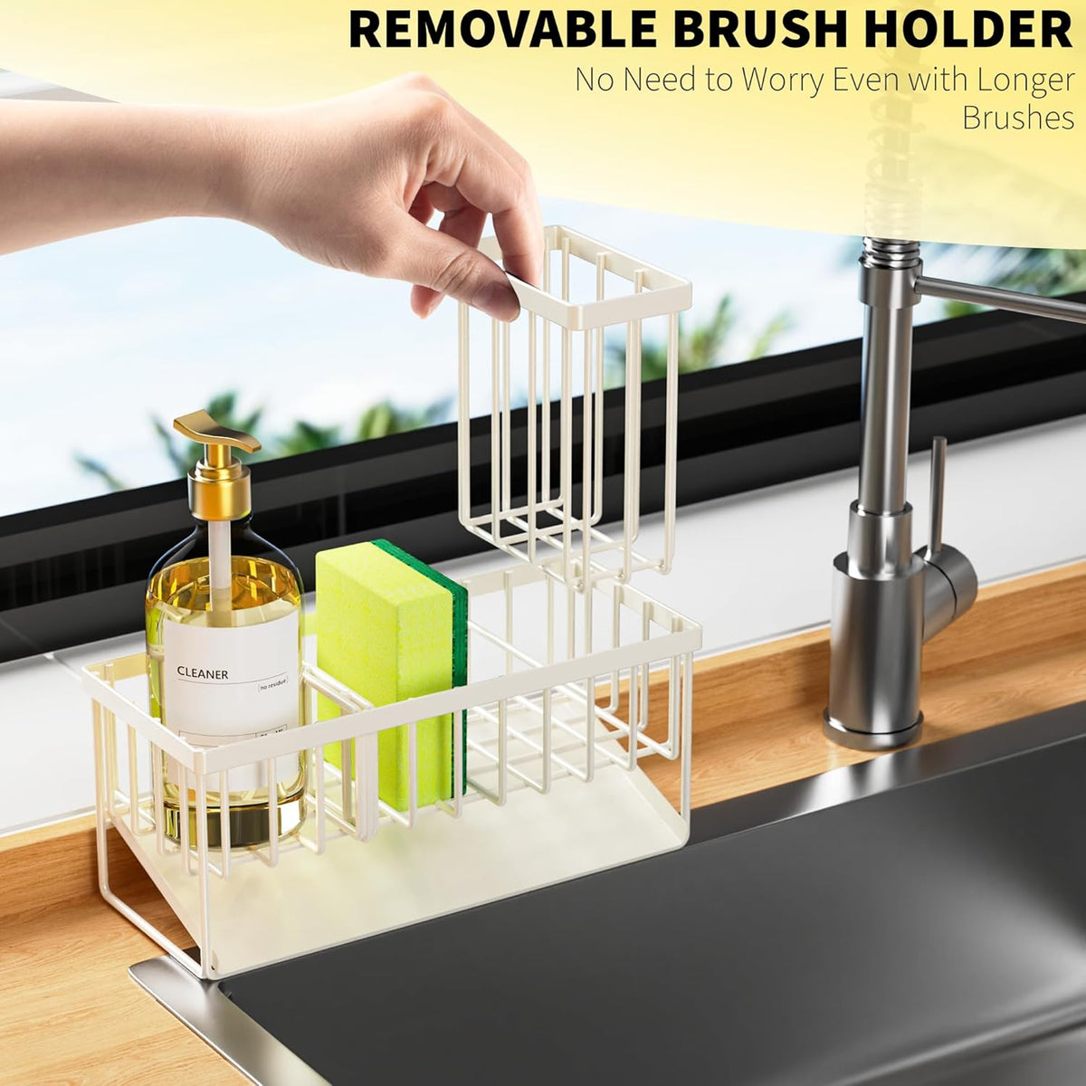 Cisily Kitchen Sink Caddy Organzier with High Brush Holder, Sponge Holder for Sink, 304 Rustproof Stainless, Kitchen Countertop Soap Dispenser Organizer, Kitchen Decor and Accessories (Black) - PuriLite