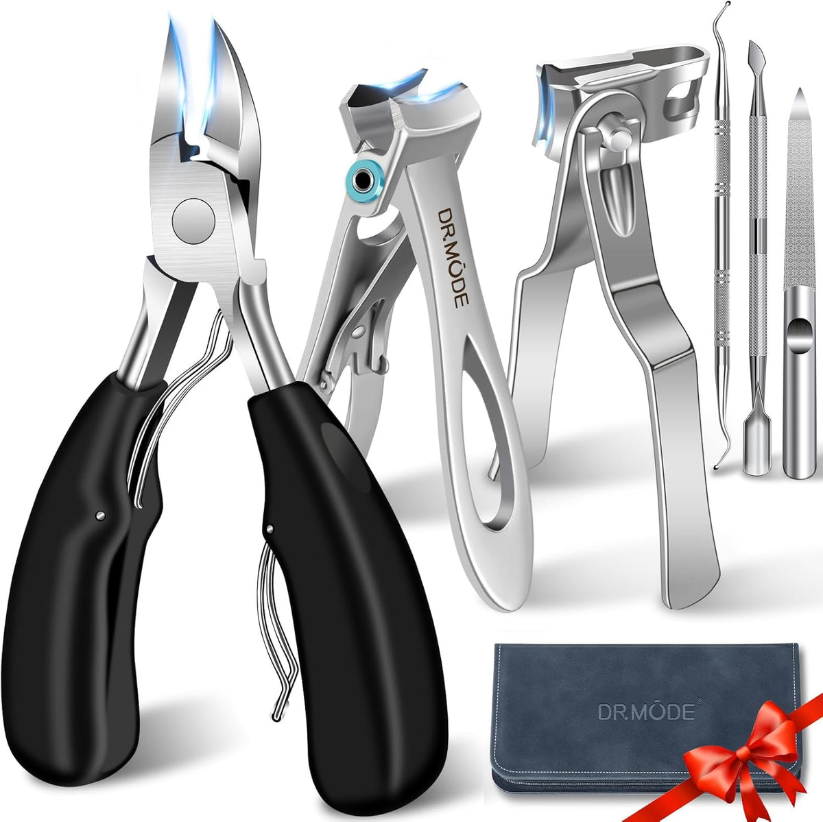 Toenail Clippers for Seniors Thick Toenails - Wide Jaw Opening Large Toe Nail Clippers for Thick Ingrown Nails, Professional Sharp Heavy Duty Nail Clipper Cutter for Mens Seniors with Leather Case - PuriLite