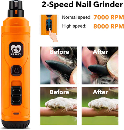 Casfuy Dog Nail Grinder with 2 LED Light - New Version 2-Speed Powerful Electric Pet Nail Trimmer Professional Quiet Painless Paws Grooming & Smoothing for Small Medium Large Dogs and Cats (Blue) - PuriLite