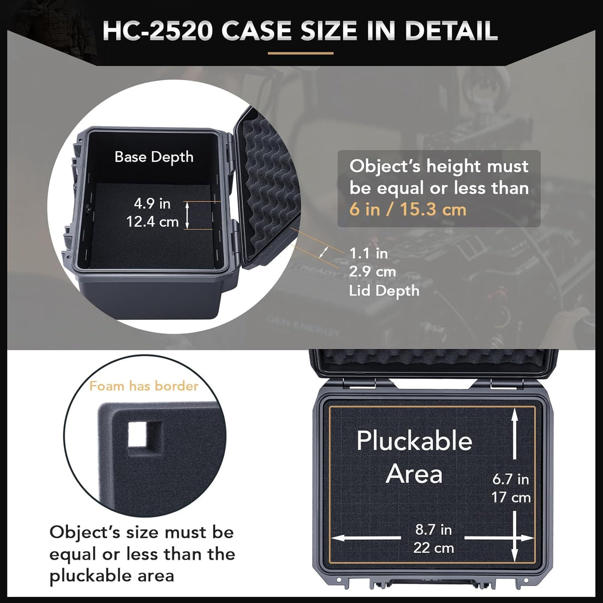 Lykus HC-2710 Portable Waterproof Hard Case with Foam, Camera Case with Customizable Fit Foam,Fit use of Drones,Camera, Equipments, Interior Size 27x16x8 cm - PuriLite
