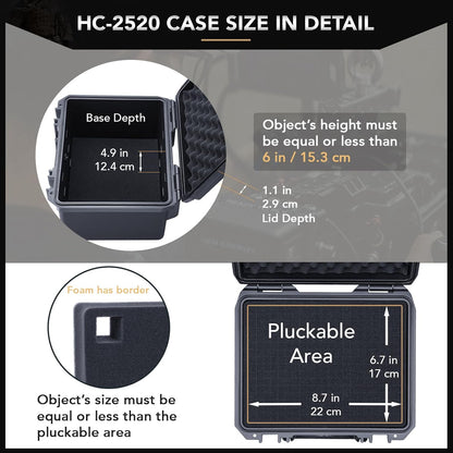 Lykus HC-2710 Portable Waterproof Hard Case with Foam, Camera Case with Customizable Fit Foam,Fit use of Drones,Camera, Equipments, Interior Size 27x16x8 cm - PuriLite