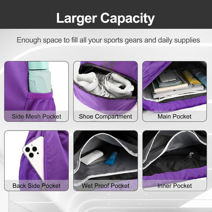 Hoedia Sports Drawstring Backpack - String Swim Gym Bag with Shoes Compartment and Wet Proof Pocket for Women/Men - PuriLite