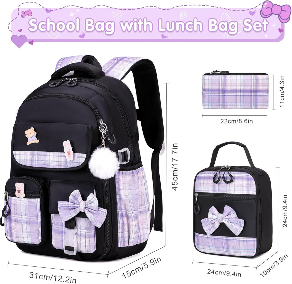 ACESAK Girls Backpack - 3PCS Backpack for Girls Cute School Backpacks for Girls Kindergarten - PuriLite