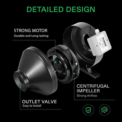 VIVOSUN Z6 6 Inch Inline Duct Fan, 440 CFM Ventilation Fan with Variable Speed Controller for Grow Tent, Indoor Garden Ventilation, Black - PuriLite