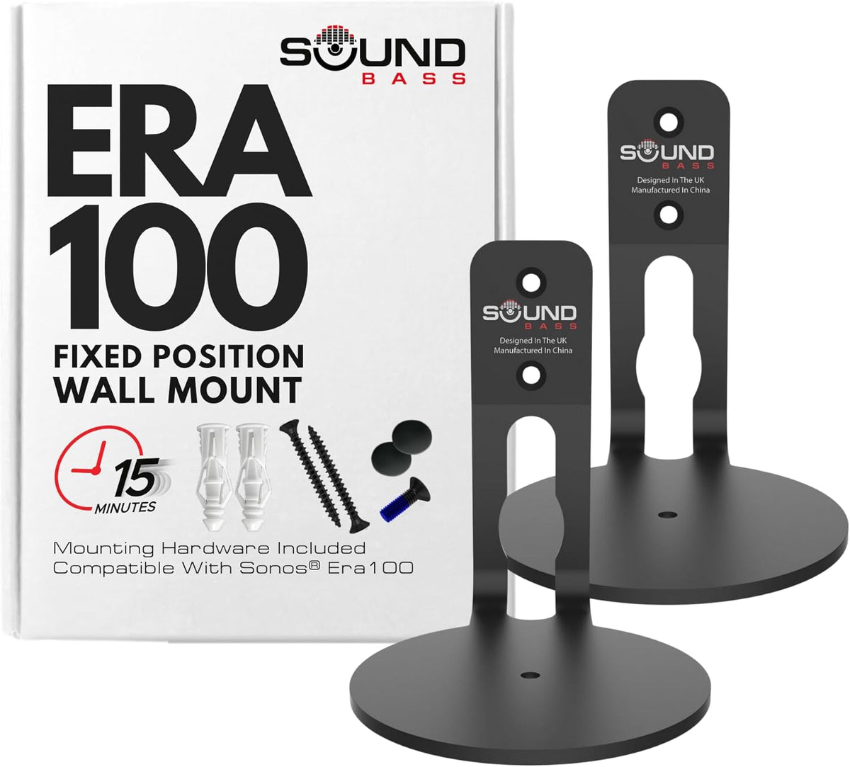 ERA100 Wall Mount Bracket, Low Profile, White, Single Unit, Compatible with Sonos ERA 100 Speaker, Complete with All Fixing Hardware - PuriLite