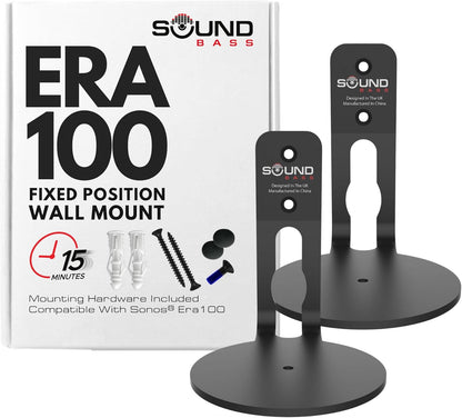 ERA100 Wall Mount Bracket, Low Profile, White, Single Unit, Compatible with Sonos ERA 100 Speaker, Complete with All Fixing Hardware - PuriLite