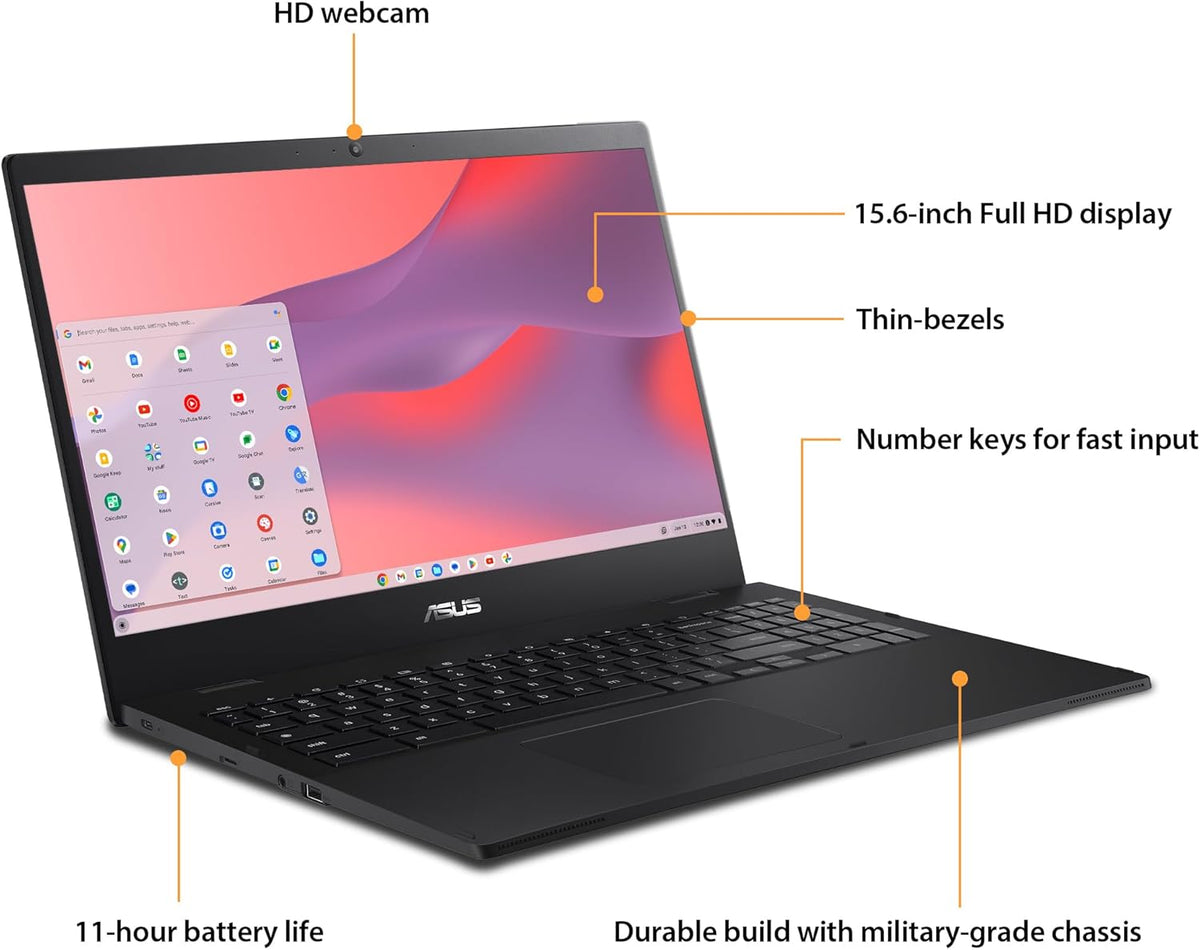 ASUS Chromebook CX1 Laptop, 15.6" Full HD NanoEdge Display, Intel Celeron N4500 Processor, 64GB eMMC Storage, 4GB RAM, Wi-Fi 6 ChromeOS, CX1500CKA-DH03-CB - PuriLite