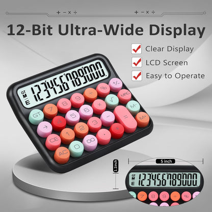 VEWINGL Mechanical Switch Calculator, 12 Digit Large LCD Display and Buttons, Great for Everyday Life and Basic Office Work, with Battery - PuriLite