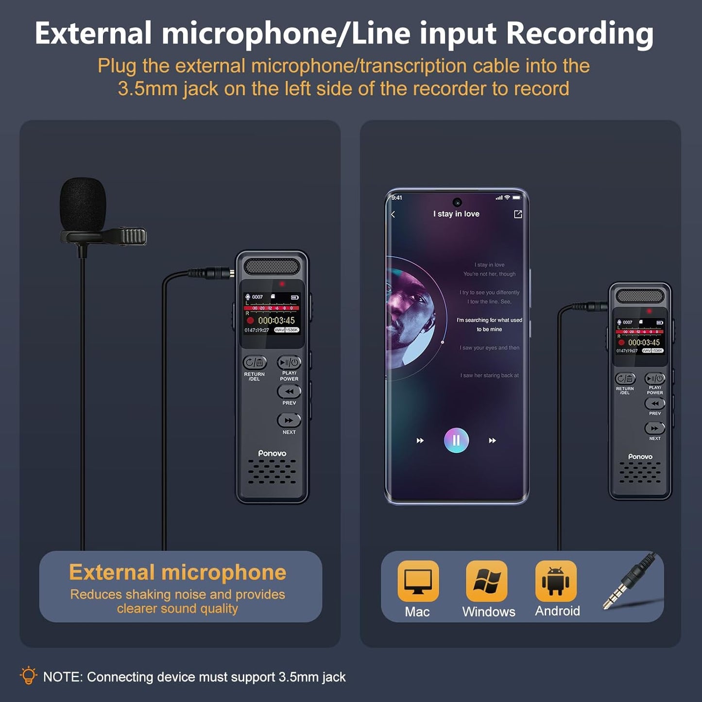 160GB Digital Voice Recorder with Playback, 1100mAh Mini Audio Recording Device for Lecture Interviews, 1536Kbps Voice Activated Recorder with Noise Reduction, Password, External Microphone - PuriLite