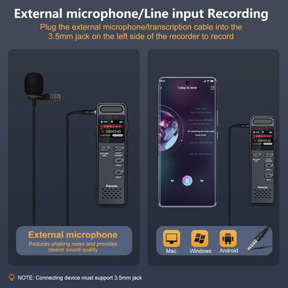 160GB Digital Voice Recorder with Playback, 1100mAh Mini Audio Recording Device for Lecture Interviews, 1536Kbps Voice Activated Recorder with Noise Reduction, Password, External Microphone - PuriLite