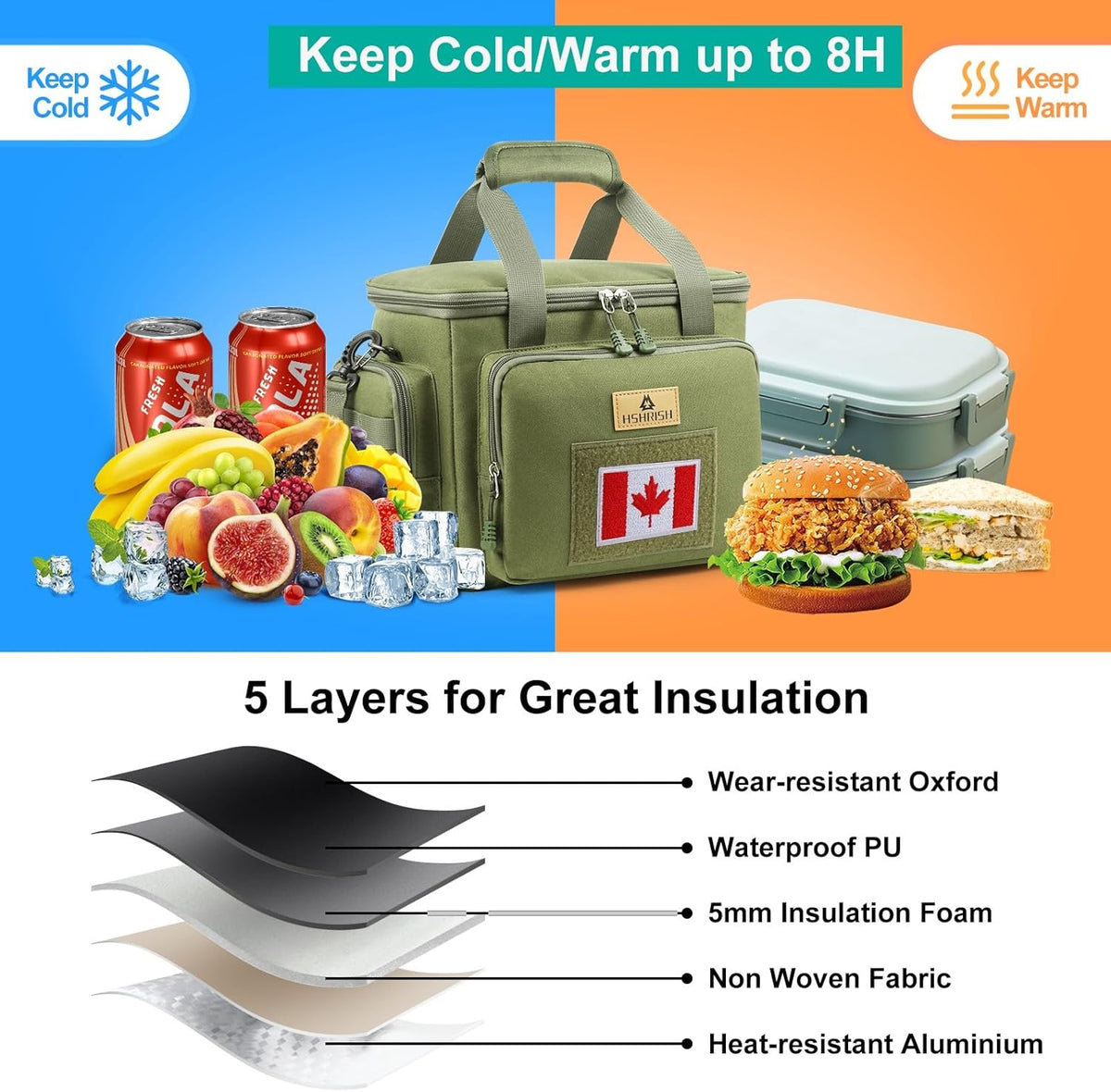 HSHRISH Tactical Large Lunch Bag for Men,Leakproof Insulated Lunch Box, Durable Soft Cooler Bag with Shoulder Strap Lunch Pail for Work Shifts Outdoor - PuriLite