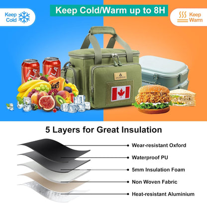 HSHRISH Tactical Large Lunch Bag for Men,Leakproof Insulated Lunch Box, Durable Soft Cooler Bag with Shoulder Strap Lunch Pail for Work Shifts Outdoor - PuriLite