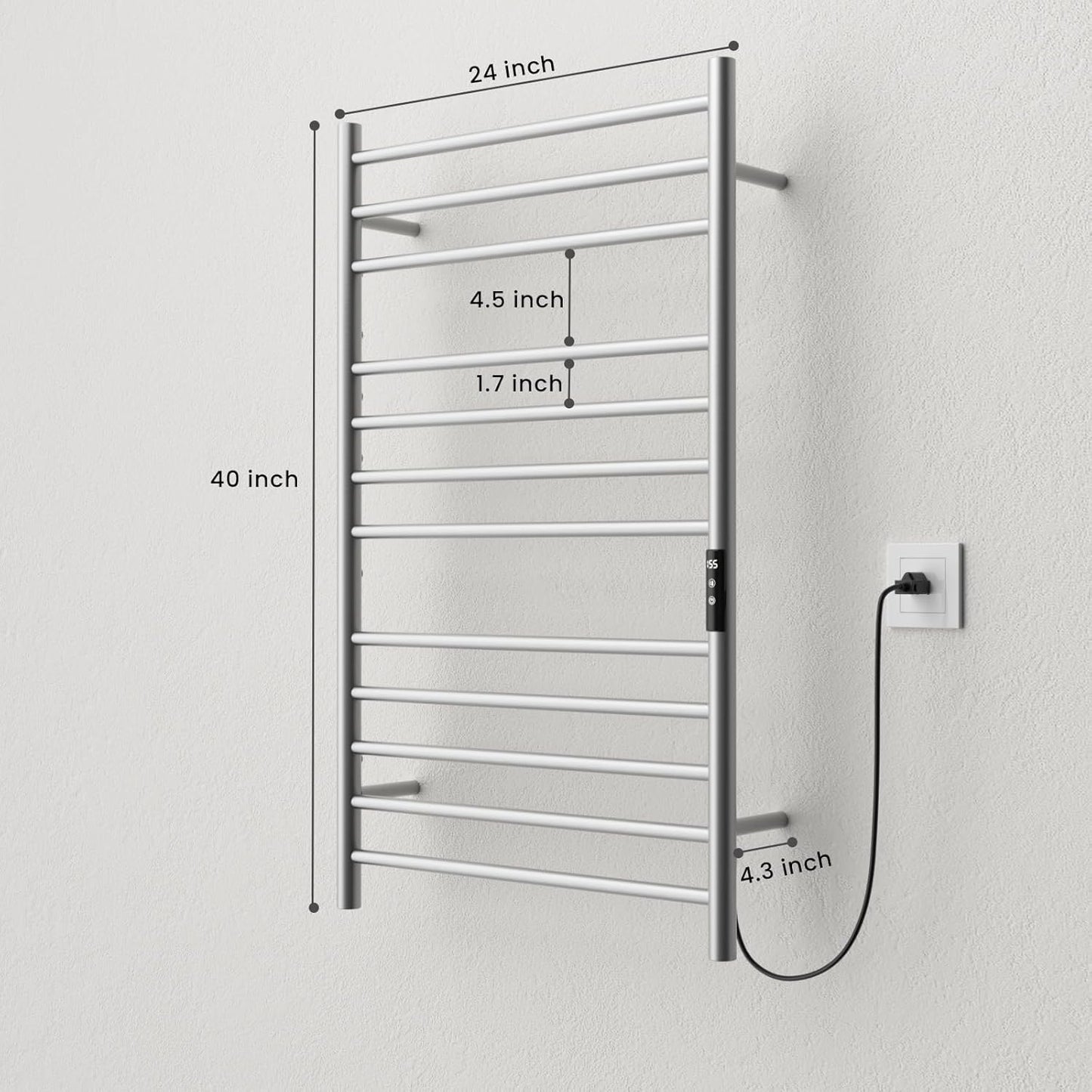 POPFLY Heated Towel Rack, Wall Mounted Electric Hot Towel Warmer, 4-Bar 304 Stainless Steel Small Heated Towel Warmer Rack for Bathroom with Timer and Temperature Control, Brushed - PuriLite