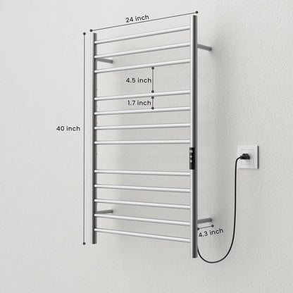 POPFLY Heated Towel Rack, Wall Mounted Electric Hot Towel Warmer, 4-Bar 304 Stainless Steel Small Heated Towel Warmer Rack for Bathroom with Timer and Temperature Control, Brushed - PuriLite