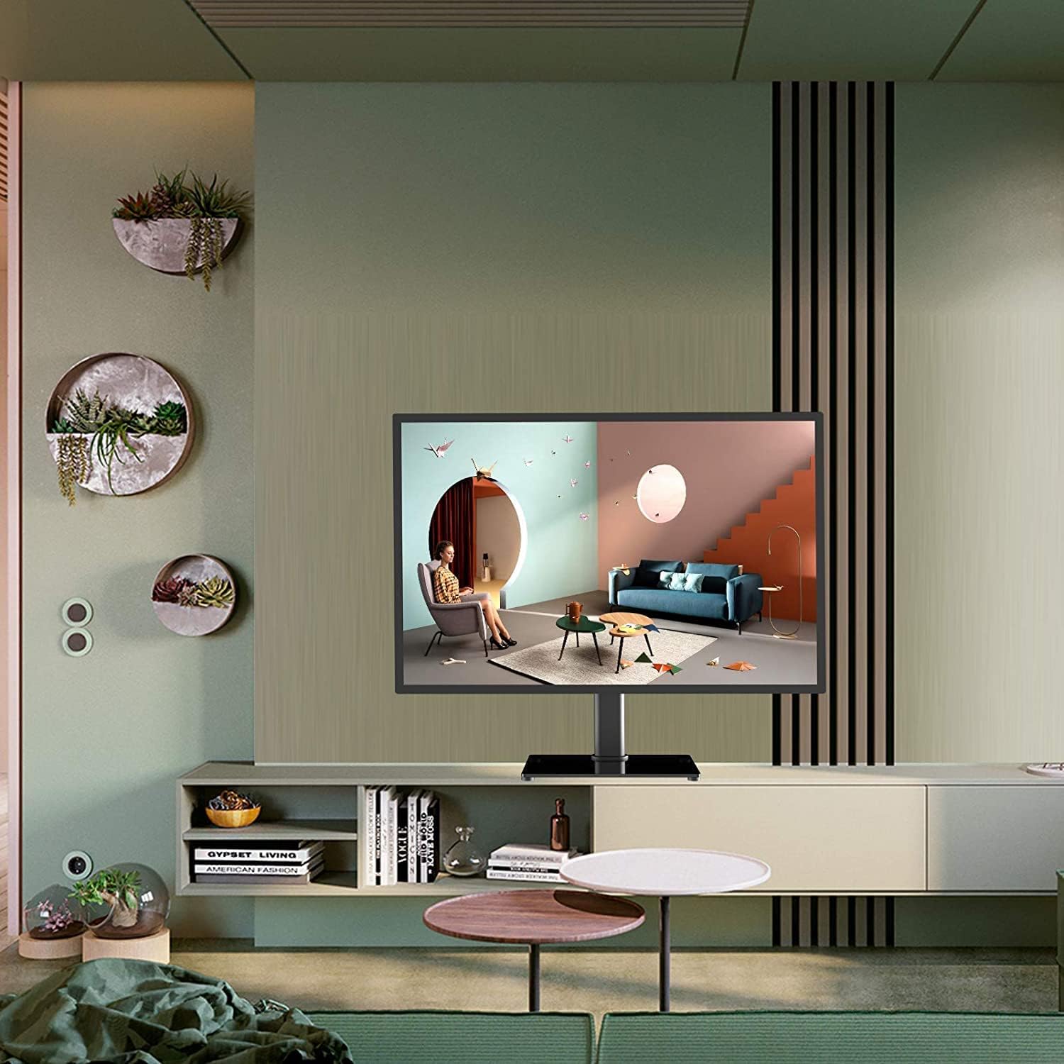 Suptek Universal TV Stands, Table Top TV Stand, Pedestal TV Stand for Most 17"-55" Screens, Height Adjustable TV Base Stand with Tempered Glass Base and Wire Management, Hold up to 40kg, VESA 75/400mm - PuriLite