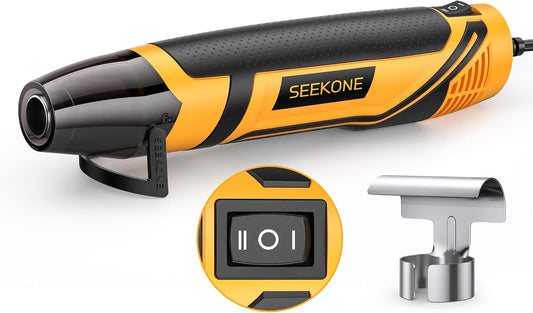 SEEKONE Mini Heat Gun, 350W 2-Temp Settings 260℃& 450℃（500℉ & 842℉） Fast Heat Hot Air Gun Tool with Reflector Nozzle and 4.9Ft Long Cable Overheat Protection for Crafting, Vinyl Wrap and Shrink Tubing